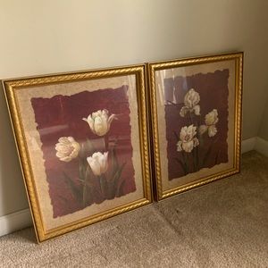Vintage Home Interiors Iris and Tulips in Gold Frames